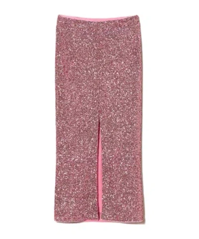 Twinset Sequin-embellished Split Maxi Skirt In Pink