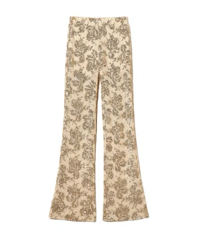 Twinset Sequin-embellished Trousers In Neutral