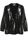 Twinset Black Double-breasted Cardigan With Sequins All-over In Technical Fabric Woman In Black