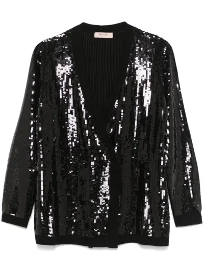 TWINSET SEQUINNED DOUBLE-BREASTED CARDIGAN