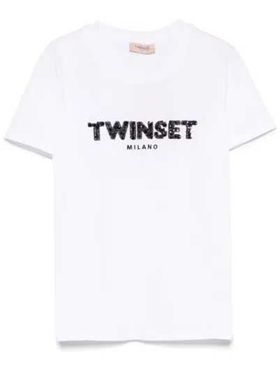 Twinset Sequinned-logo T-shirt In White