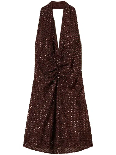 Twinset Sequinned Mini Dress In Brown