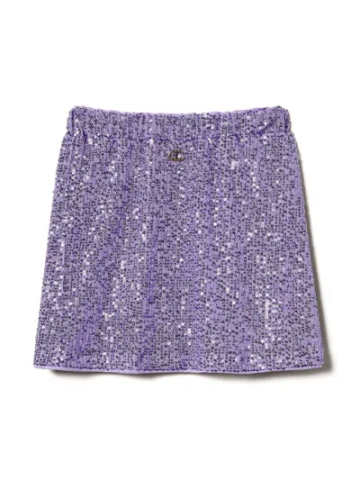 Twinset Kids' Sequinned Miniskirt In Purple