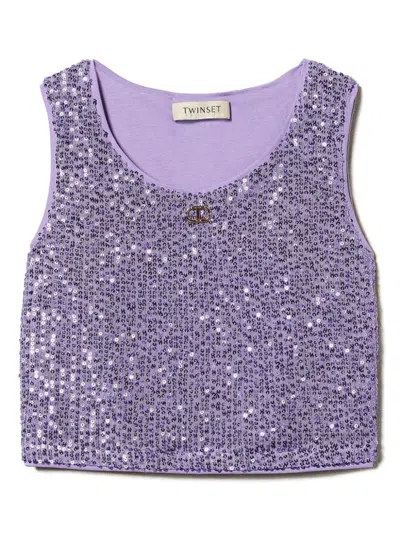 Twinset Kids' Sequinned Vest In Purple