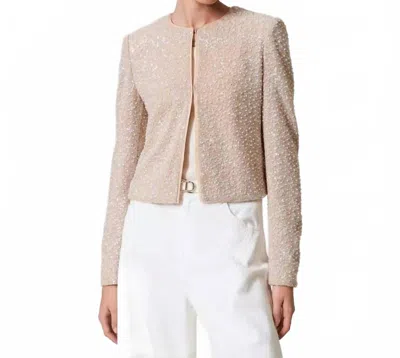 Twinset Sequins And Pearl Jacket In Snow/delicate Beige In Pink