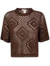 Twinset Open-knit Short-sleeve Top In Chocolate