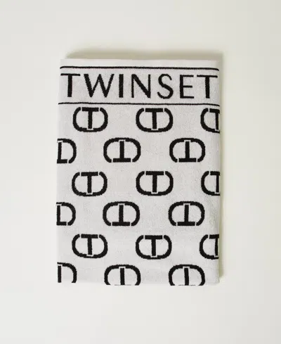 Twinset Serviette De Plage Avec Logo Oval T In White