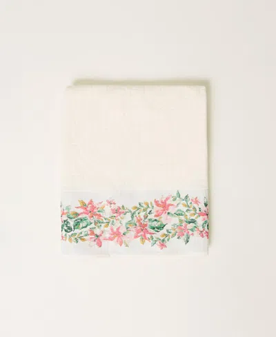 Twinset Serviette De Plage En Éponge Avec Fleurs In Metallic