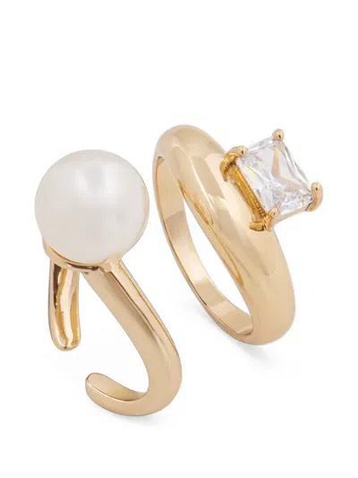 Twinset Set Of Rings With Rhinestone And Pearl In Gold
