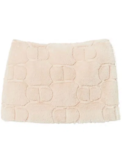 Twinset Shearling Mini Skirt In Neutrals