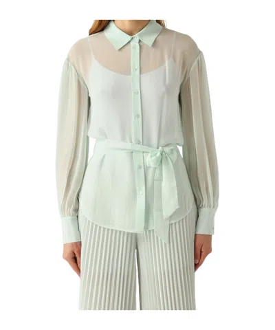Twinset Sheer Belted Shirt In Green