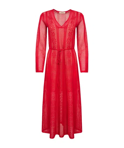 Twinset Sheer Floral Knitted Dress In Red