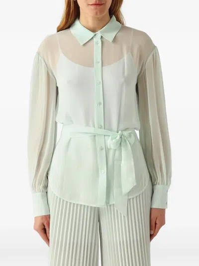Twinset Sheer Self-tie Blouse In Green