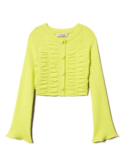 Twinset Kids' Shirred Cardigan In Yellow