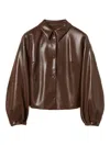 Twinset Blouson Effet Cuir Avec Col Chemise In Brown
