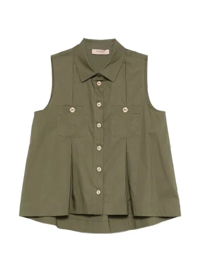 Twinset Pleated Patch-pocket Shirt In Green