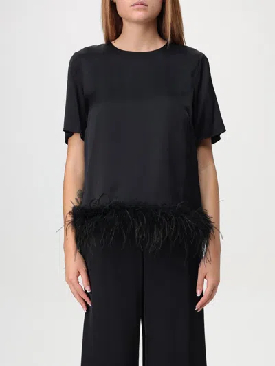 Twinset Feather-trim Satin Blouse In Schwarz