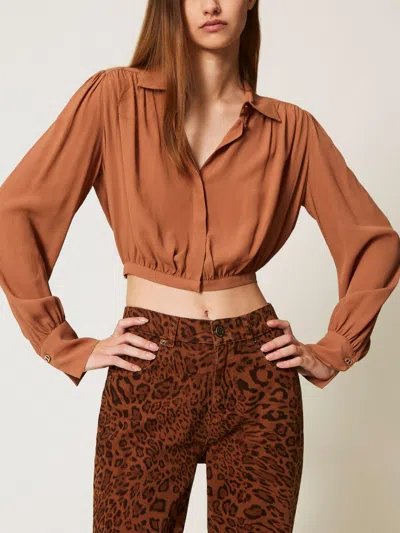 TWINSET SHIRT TWINSET WOMAN COLOR BROWN,H30696032