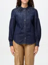 Twinset Feather-detail Denim Shirt In Denim