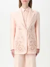 Twinset Mixed Linen Blazer With Embroidery In Pink