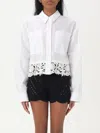 Twinset Twin-set Cropped White Cotton Shirt With Delicate Lace Trim In White