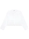 Twinset Twin-set Cropped White Cotton Shirt With Delicate Lace Trim In White