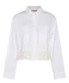 Twinset Twin-set Cropped White Cotton Shirt With Delicate Lace Trim In White