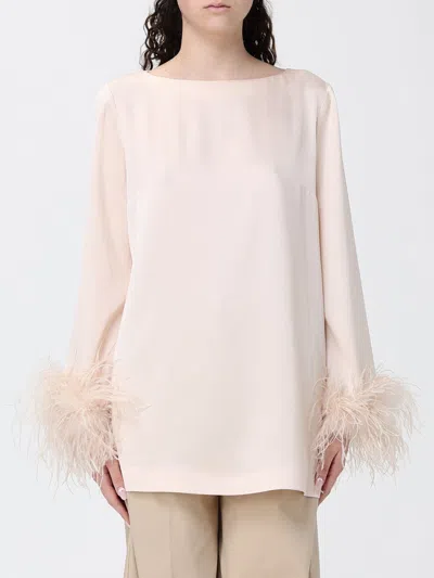 Twinset Feather-trim Long-sleeve Blouse In Pink