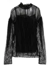Twinset Long-sleeved Black Lace Overlay Top In Black