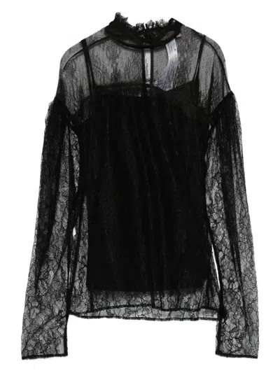 TWINSET TWINSET BLACK BLOUSE WITH LACE