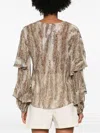 Twinset Animal Print Blouse With Ruffled Sleeves In Brown