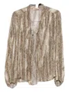 Twinset Animal-print Tie-neck Blouse In Gray