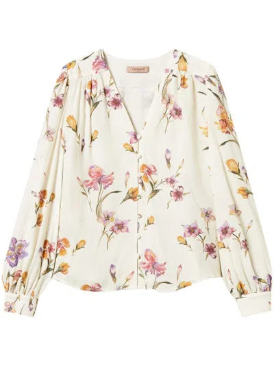 TWINSET TWINSET WHITE FLORAL PATTERN BLOUSE