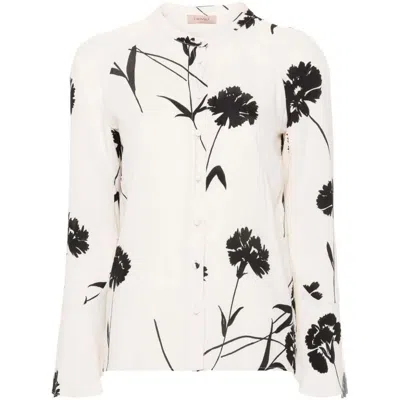Twinset Floral-print Cady Shirt In Beige