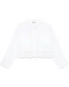 Twinset Twin-set Cropped White Cotton Shirt With Delicate Lace Trim In White