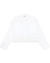 Twinset Twin-set Cropped White Cotton Shirt With Delicate Lace Trim In White