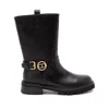 Twinset Twin-set Mid-calf Black Leather Boots With Buckle Fastening In Multi