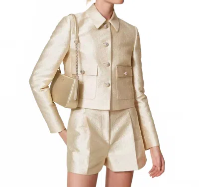 Twinset Short Brocade Jacquard Jacket In Gold
