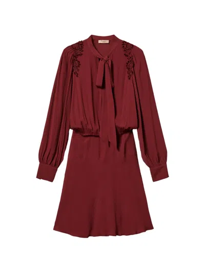 Twinset Short Crêpe De Chine Dress With Embroidery In Red