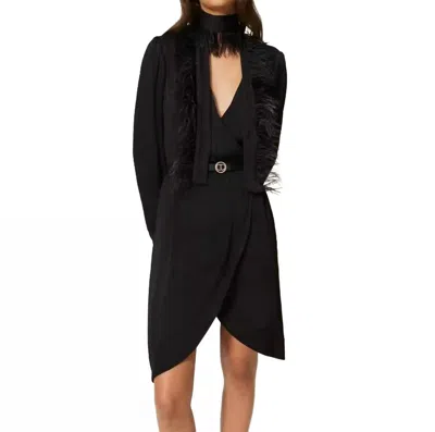 Twinset Short Creponne Satin Dress In Nero In Black