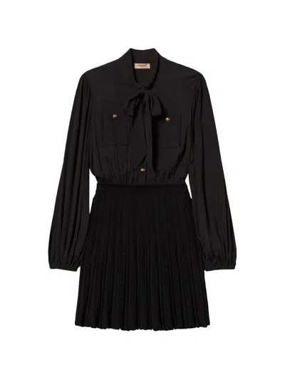 Twinset Short Dress With Knitted Skirt In Black