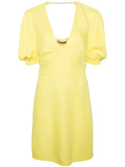 Twinset Plunging V-neck Minidress In Yellow