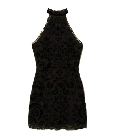 Twinset Short Embroidered Chiffon Dress In Black