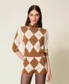 Twinset Short En Laine Mélangée Jacquard Avec Losanges In Brown