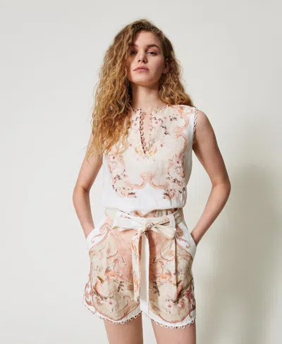 Twinset Short En Lin Imprimé In Multi