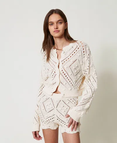 Twinset Short En Maille Ajourée In Neutral