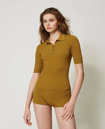 Twinset Rib-knit Shorts In Brown