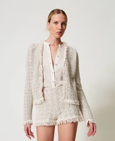Twinset Short En Maille Jacquard Lurex In Neutral