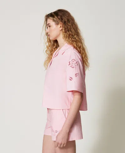Twinset Short En Popeline Avec Broderies In Pink