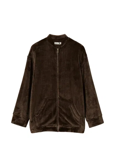 Twinset Short Faux-fur Dressing Gown With Zip In Brown